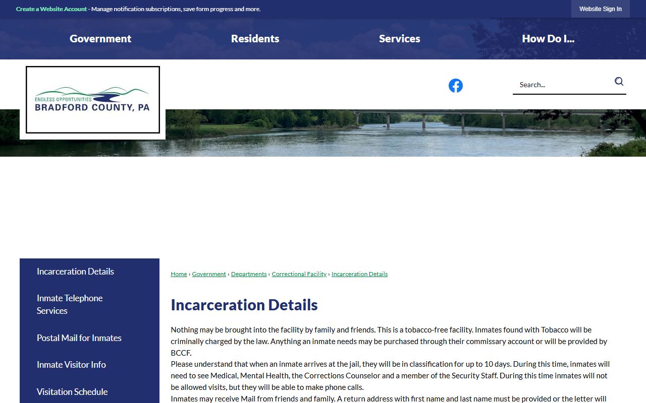 Bradford County inmate records classification and jail rules