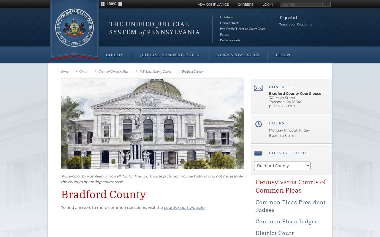Bradford County court records and docket source for arrest cases